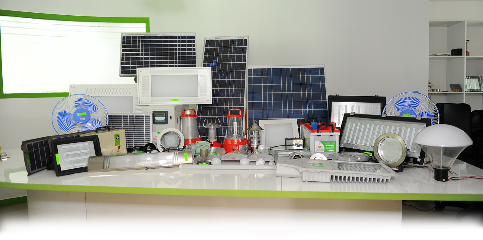 Solar modules, lanterns, LED street lights, batteries and control units manufactured at the Ranchi workshop